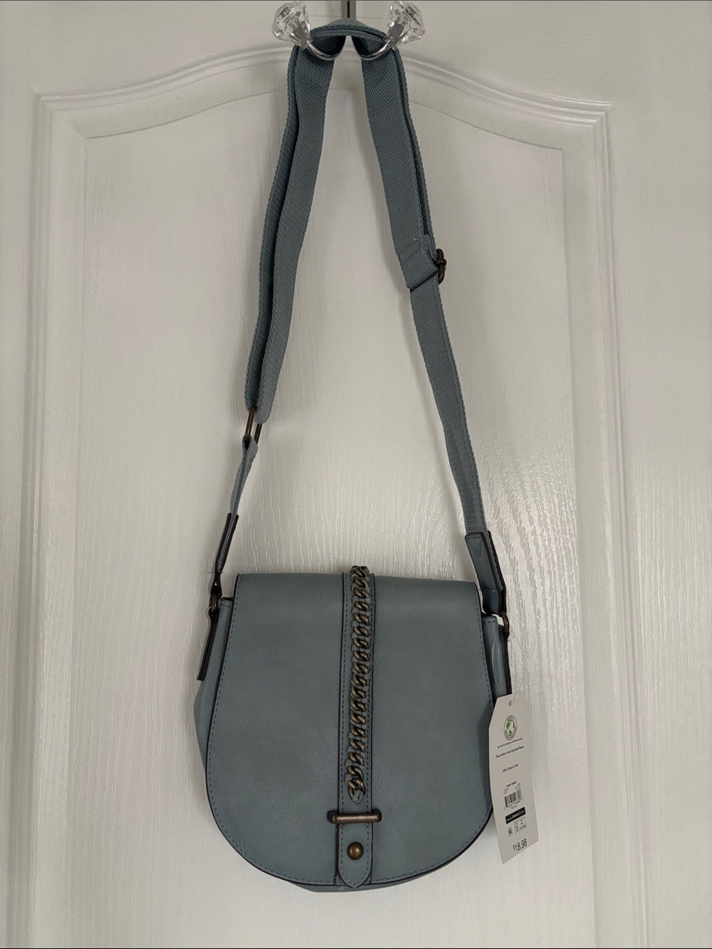 Time and Tru Light Blue Crossbody Saddle Bag with Chain Accent